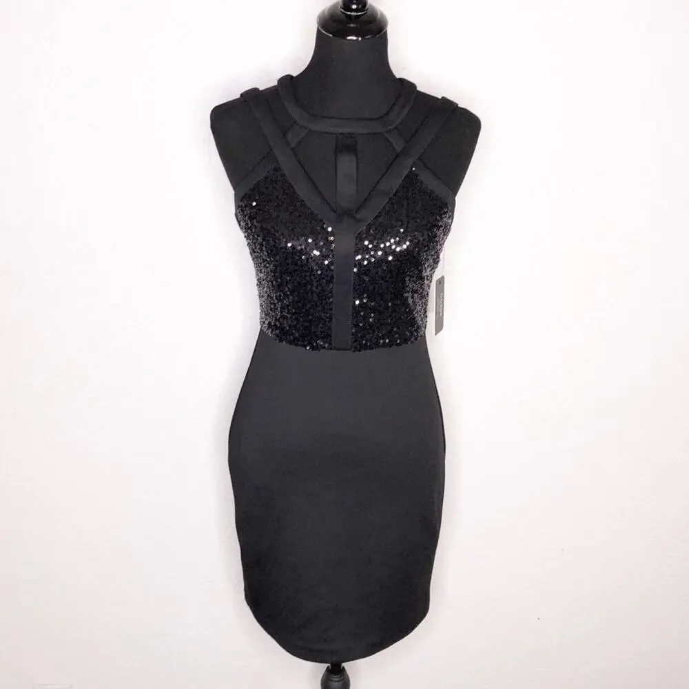 Guess black cutout sequin sleeveless sheath mini dress size 4 NWT